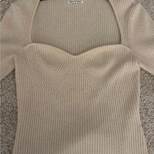 Reformation Beige Ribbed Sweetheart Top